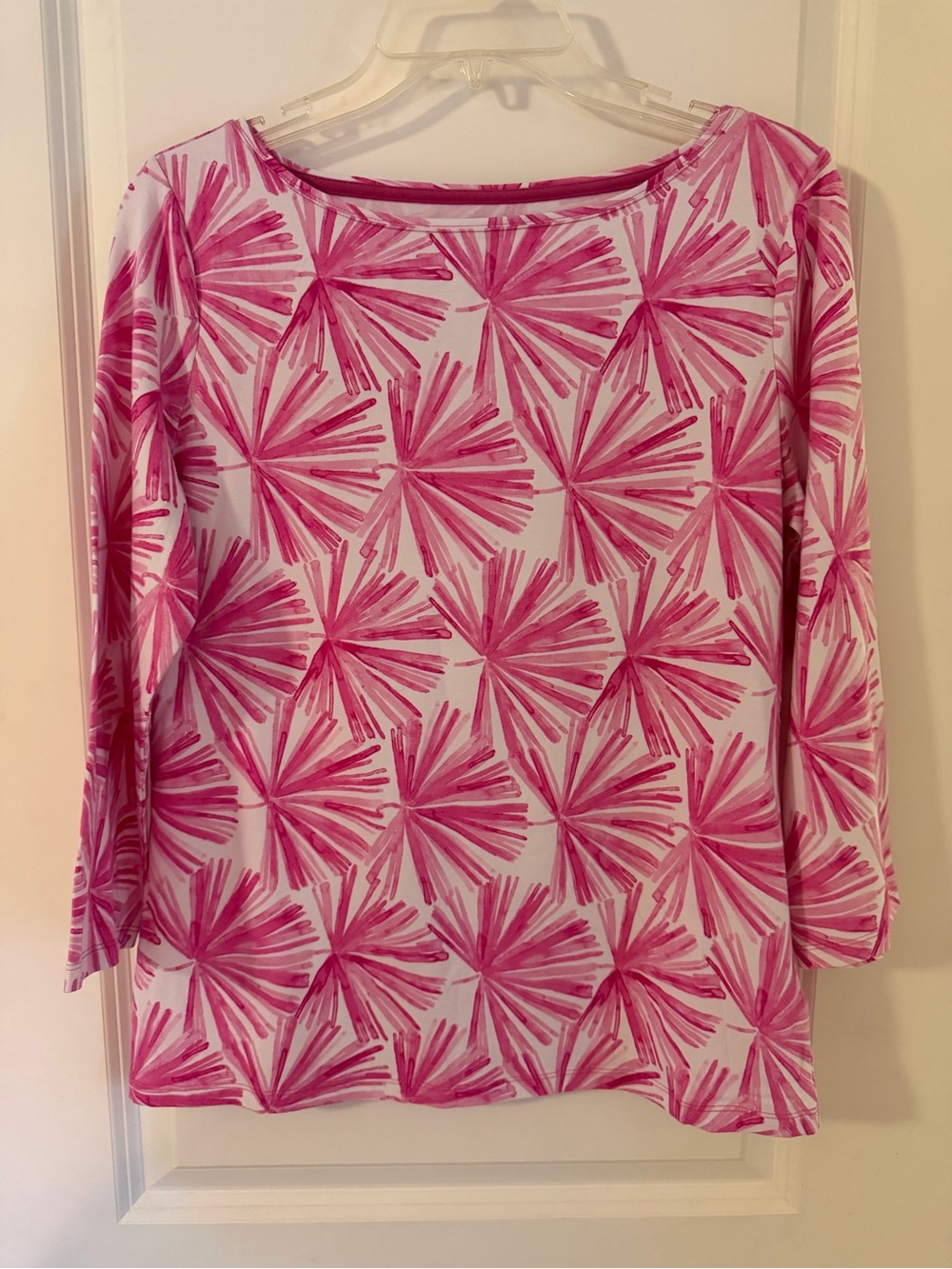 Talbots White and Pink Abstract Floral Long-Sleeve Tee, Size M